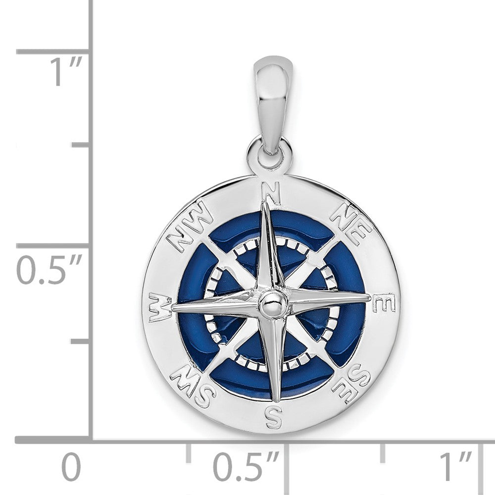 FJC Finejewelers 925 Sterling Silver Rhodium Plated Polished Enameled Compass Charm 24 x 16 mm