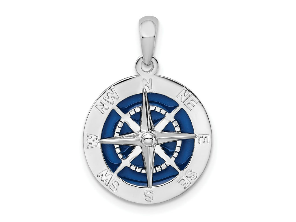 FJC Finejewelers 925 Sterling Silver Rhodium Plated Polished Enameled Compass Charm 24 x 16 mm