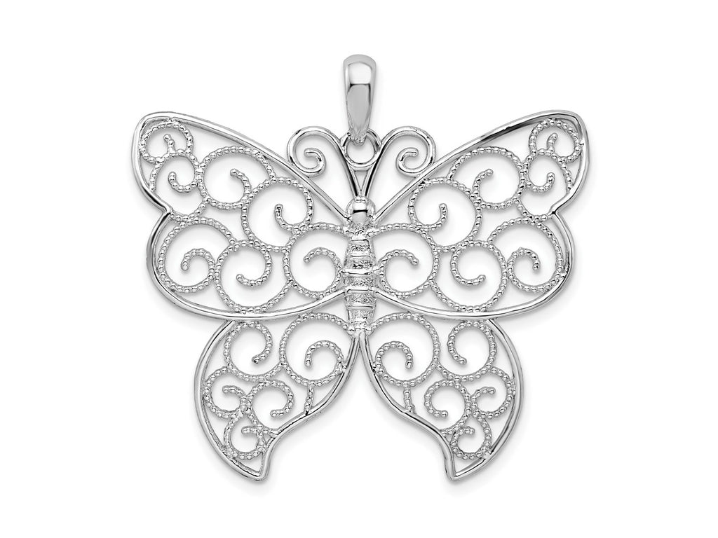 FJC Finejewelers 925 Sterling Silver Rhodium Plated Large Beaded Filigree Butterfly Charm 38 mm