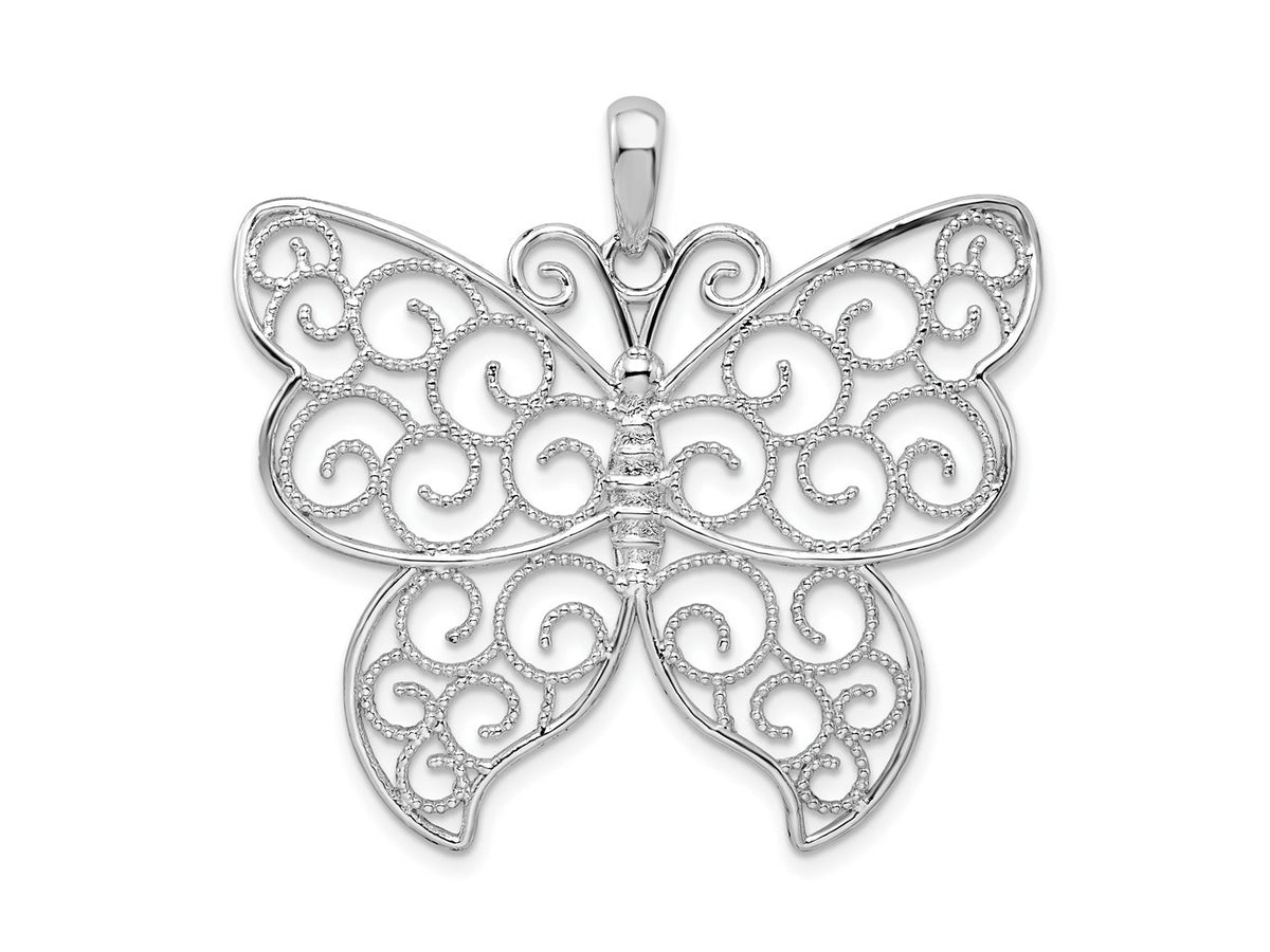 FJC Finejewelers 925 Sterling Silver Rhodium Plated Large Beaded Filigree Butterfly Charm 38 mm
