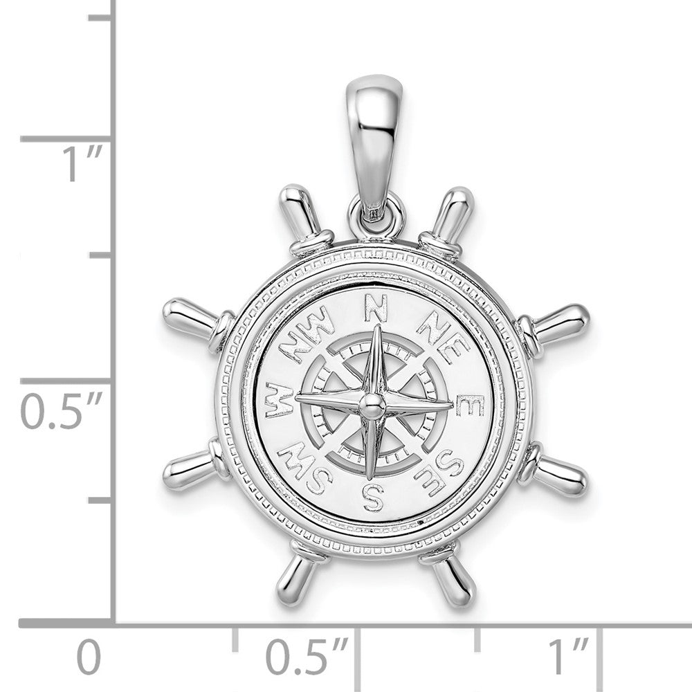 FJC Finejewelers 925 Sterling Silver Rhodium Plated Polished Ships Wheel with Compass Charm 27 x 27 mm