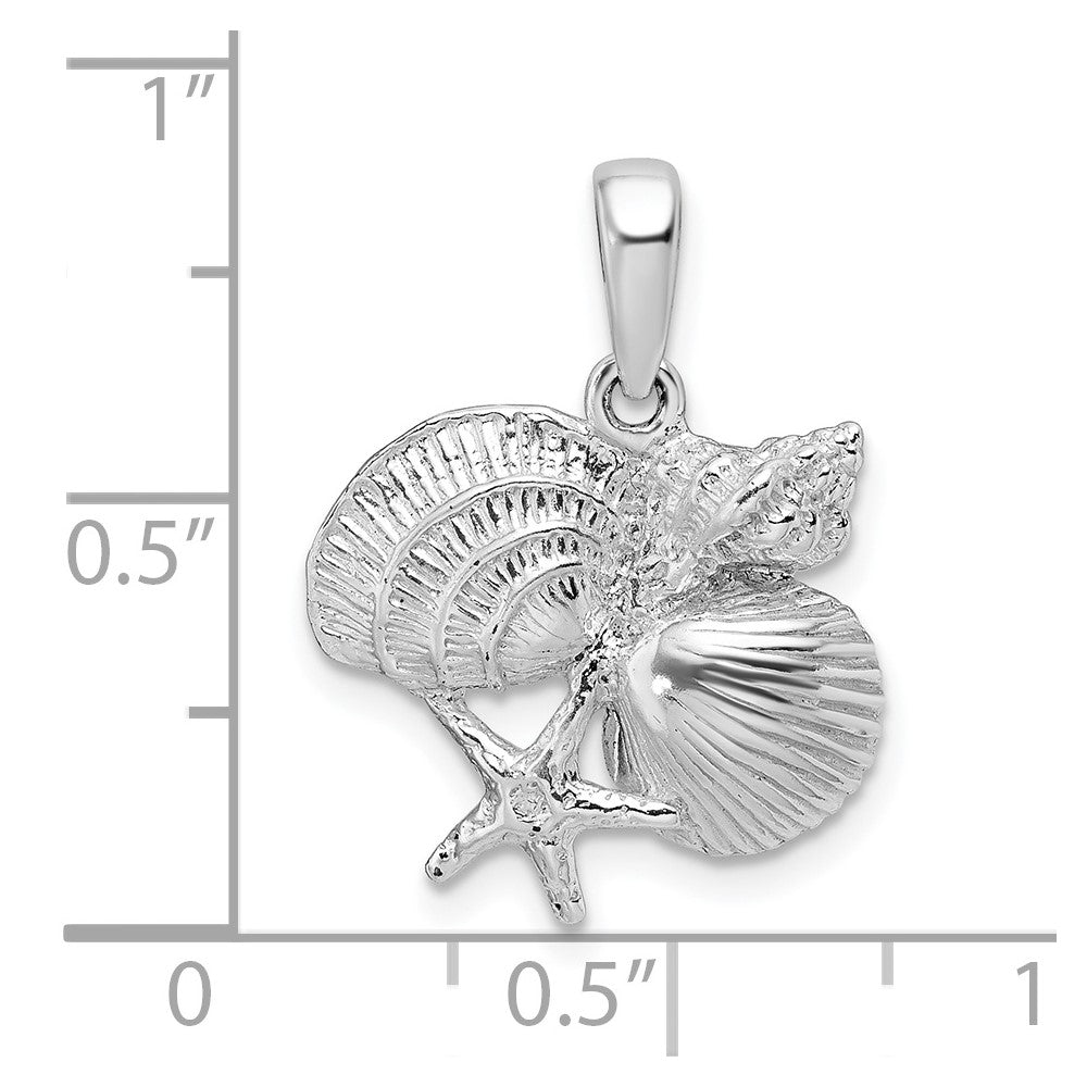 FJC Finejewelers 925 Sterling Silver Rhodium Plated Polished Shell Cluster Charm 22 x 16 mm