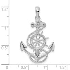FJC Finejewelers 925 Sterling Silver Rhodium Plated Polished Anchor with Ships Wheel Charm 37 x 22 mm
