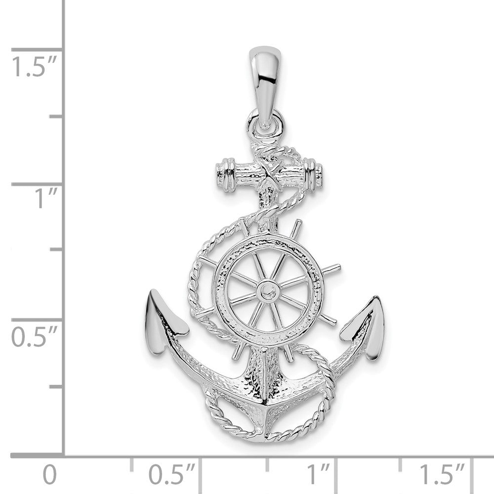 FJC Finejewelers 925 Sterling Silver Rhodium Plated Polished Anchor with Ships Wheel Charm 37 x 22 mm