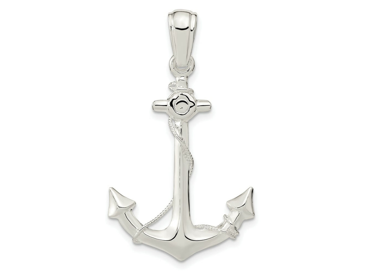 FJC Finejewelers 925 Sterling Silver Rhodium Plated Polished 3D Anchor with Rope Charm 39 x 23 mm