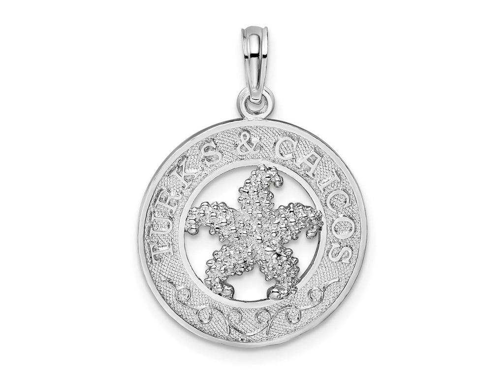 FJC Finejewelers 925 Sterling Silver Rhodium Plated Textured Turks Caicos with Starfish Charm 25 x 18 mm
