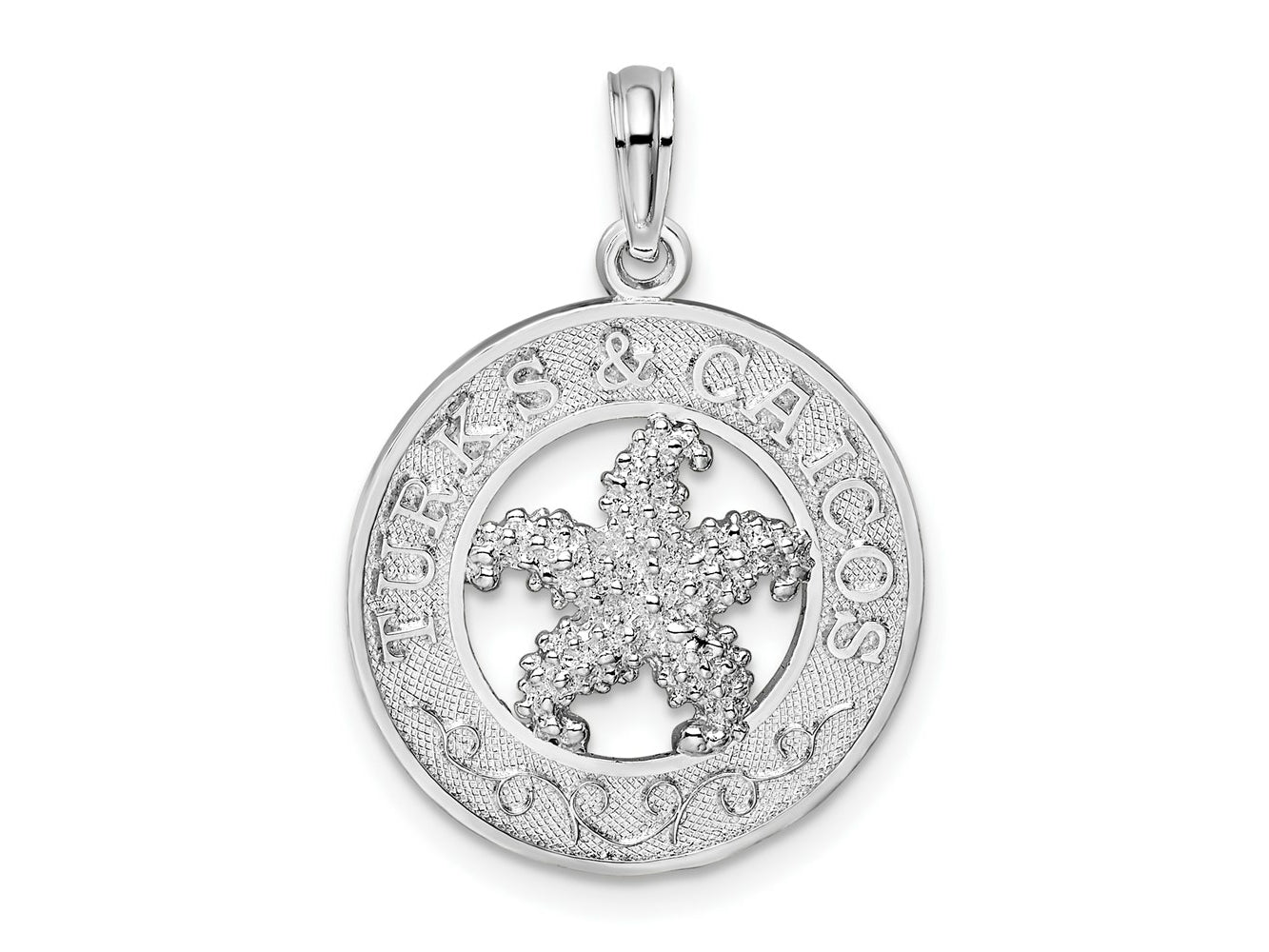FJC Finejewelers 925 Sterling Silver Rhodium Plated Textured Turks Caicos with Starfish Charm 25 x 18 mm