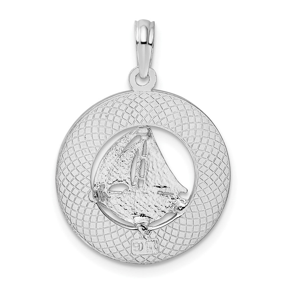 FJC Finejewelers 925 Sterling Silver Rhodium Plated Textured Turks Caicos with Sailboat Charm 25 x 17 mm