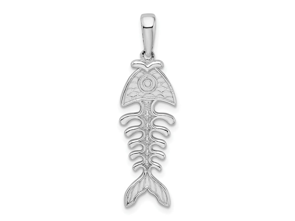 FJC Finejewelers 925 Sterling Silver Rhodium Plated Polished/Textured 3D Fishbone Charm 34 x 9 mm