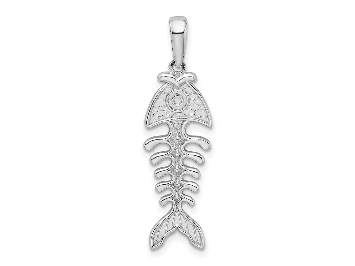 FJC Finejewelers 925 Sterling Silver Rhodium Plated Polished/Textured 3D Fishbone Charm 34 x 9 mm