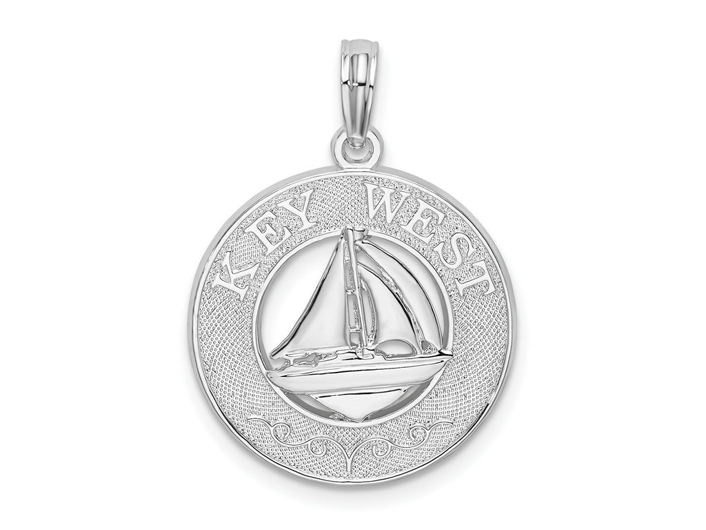 FJC Finejewelers 925 Sterling Silver Rhodium Plated Textured Key West with Sailboat Charm 26 x 18 mm