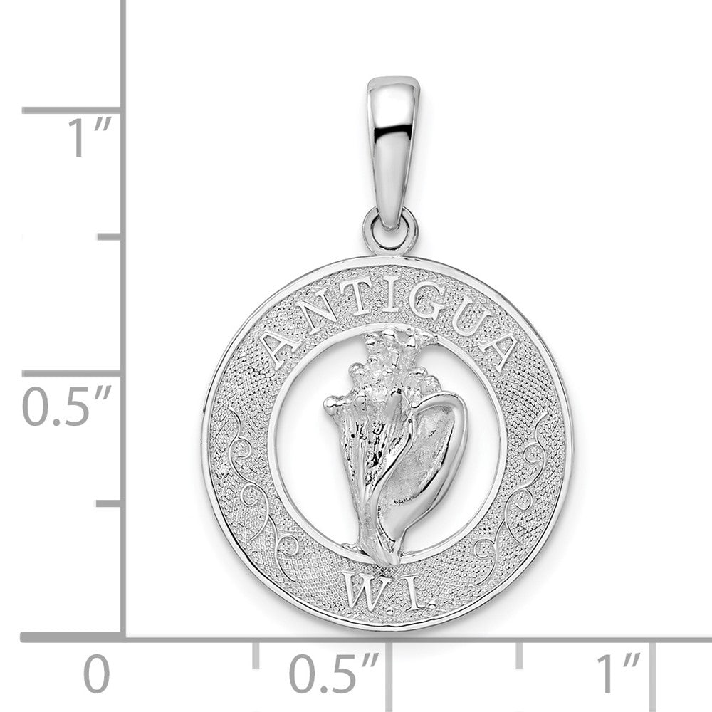 FJC Finejewelers 925 Sterling Silver Rhodium Plated Polished Antigua,W.I. Circle Shell Charm 27 x 18 mm