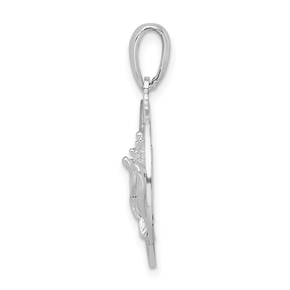 FJC Finejewelers 925 Sterling Silver Rhodium Plated Polished Antigua,W.I. Circle Shell Charm 27 x 18 mm