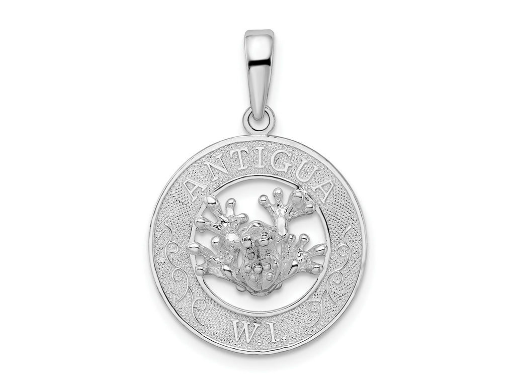 FJC Finejewelers 925 Sterling Silver Rhodium Plated Polished Antigua,W.I. Circle Frog Charm 27 x 18 mm