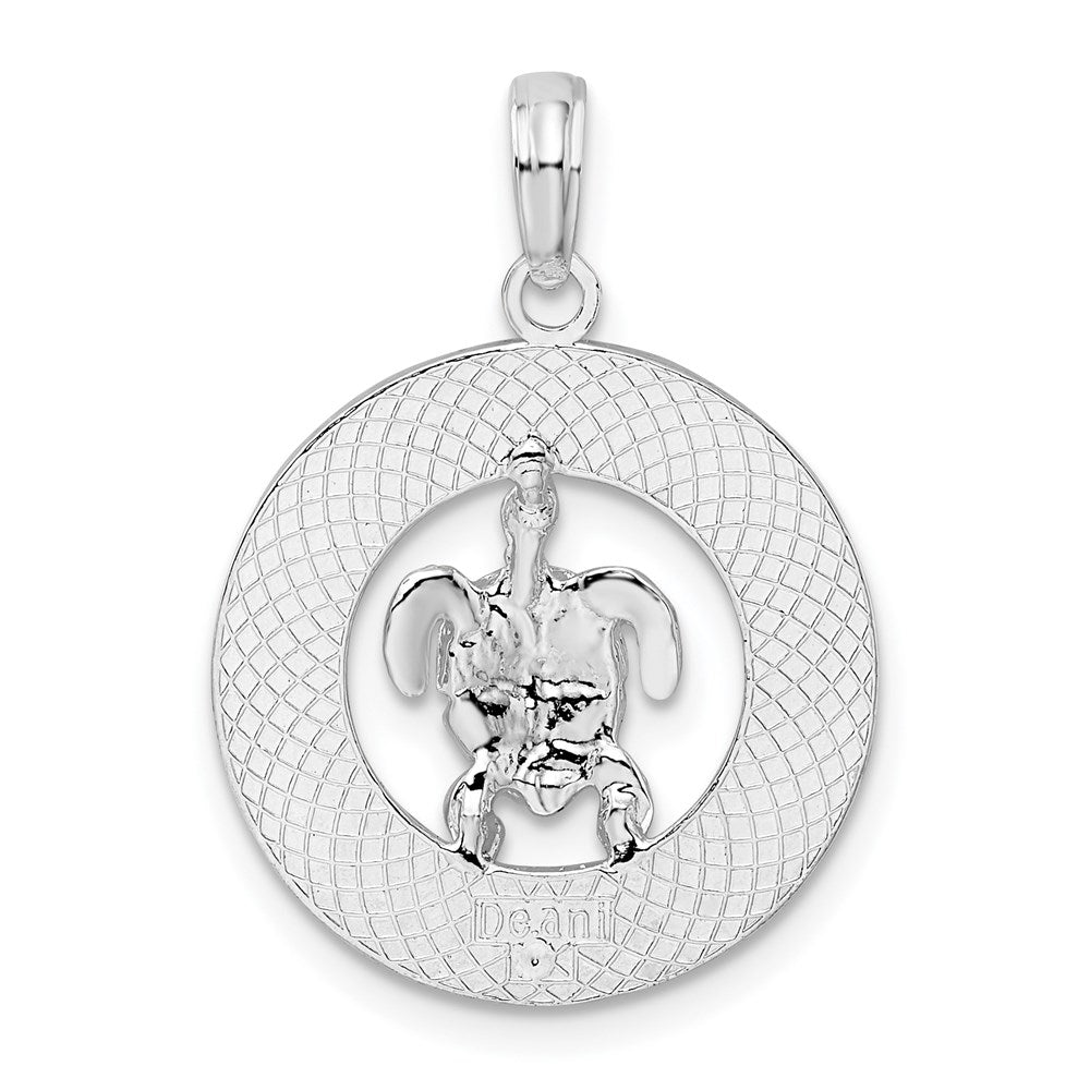 FJC Finejewelers 925 Sterling Silver Rhodium Plated Polished Bonaire Circle with Turtle Charm 24 x 17 mm
