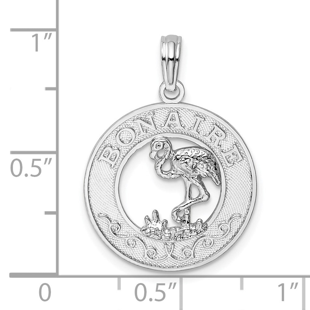 FJC Finejewelers 925 Sterling Silver Rhodium Plated Polished Bonaire Circle Flamingo Charm 24 x 17 mm
