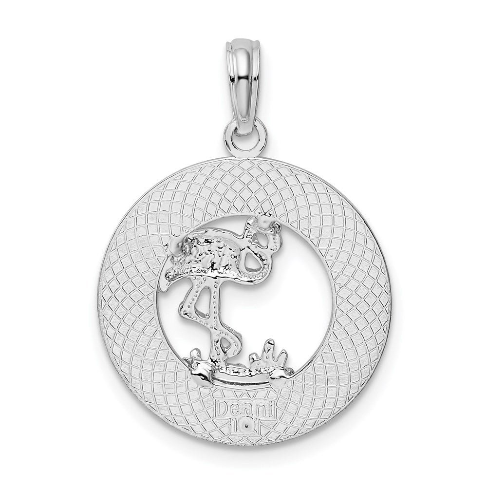 FJC Finejewelers 925 Sterling Silver Rhodium Plated Polished Bonaire Circle Flamingo Charm 24 x 17 mm