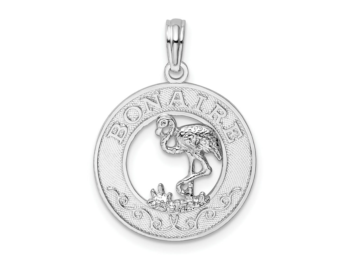FJC Finejewelers 925 Sterling Silver Rhodium Plated Polished Bonaire Circle Flamingo Charm 24 x 17 mm