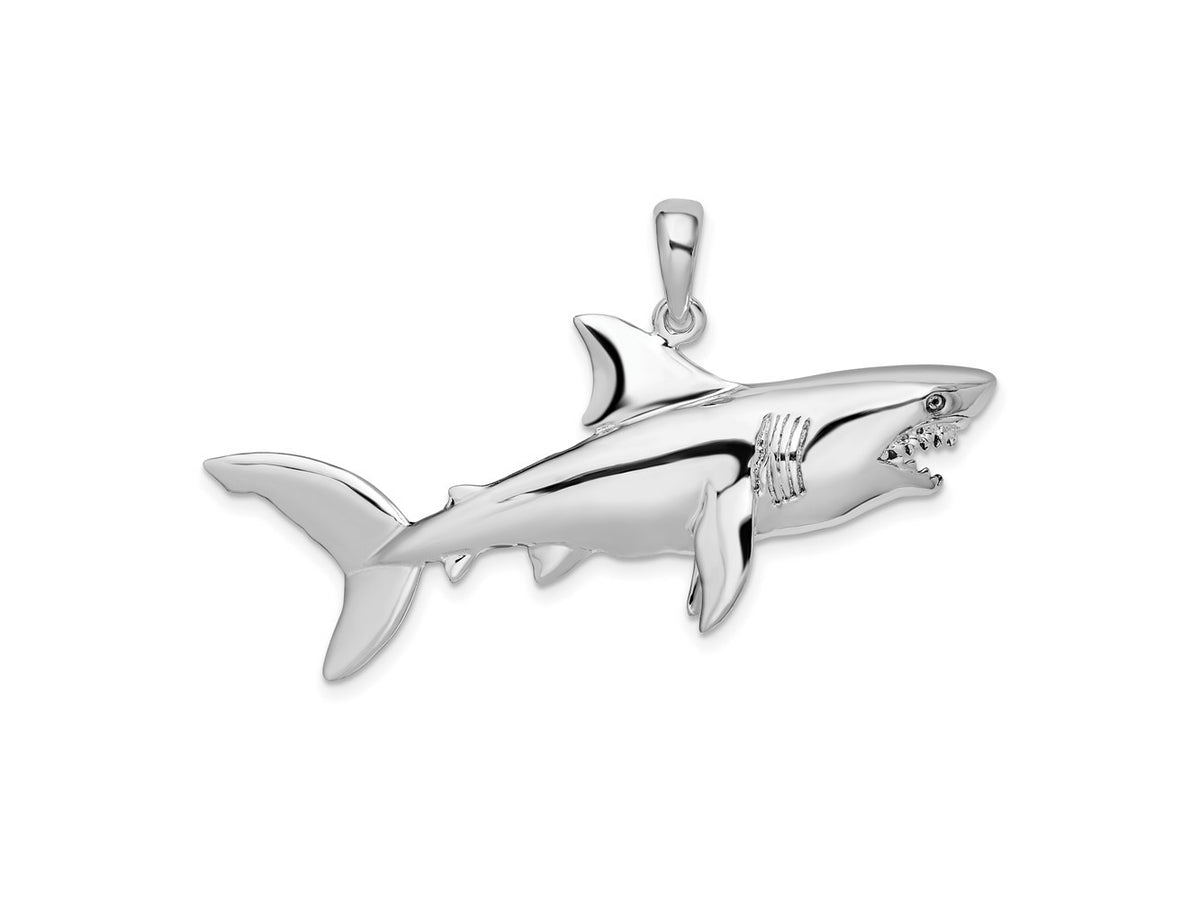 FJC Finejewelers 925 Sterling Silver Rhodium Plated Polished 3D Shark Charm 30 x 48 mm