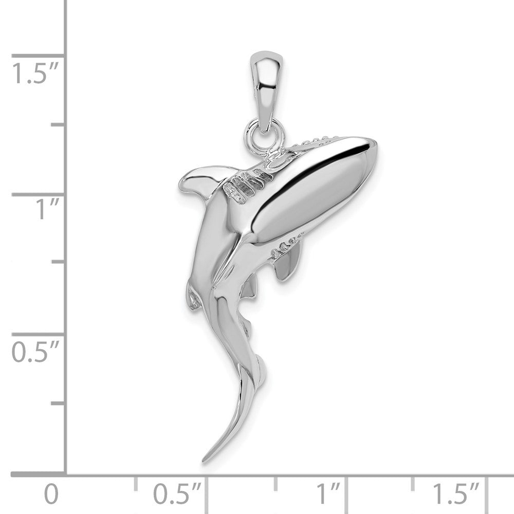 FJC Finejewelers 925 Sterling Silver Rhodium Plated Polished 3D Swimming Shark Charm 37 x 28 mm