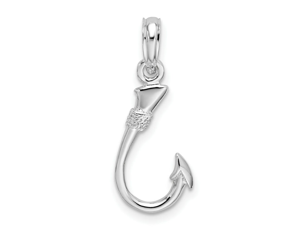 FJC Finejewelers 925 Sterling Silver Rhodium Plated Polished 3D Fish Hook Charm 23 x 9 mm
