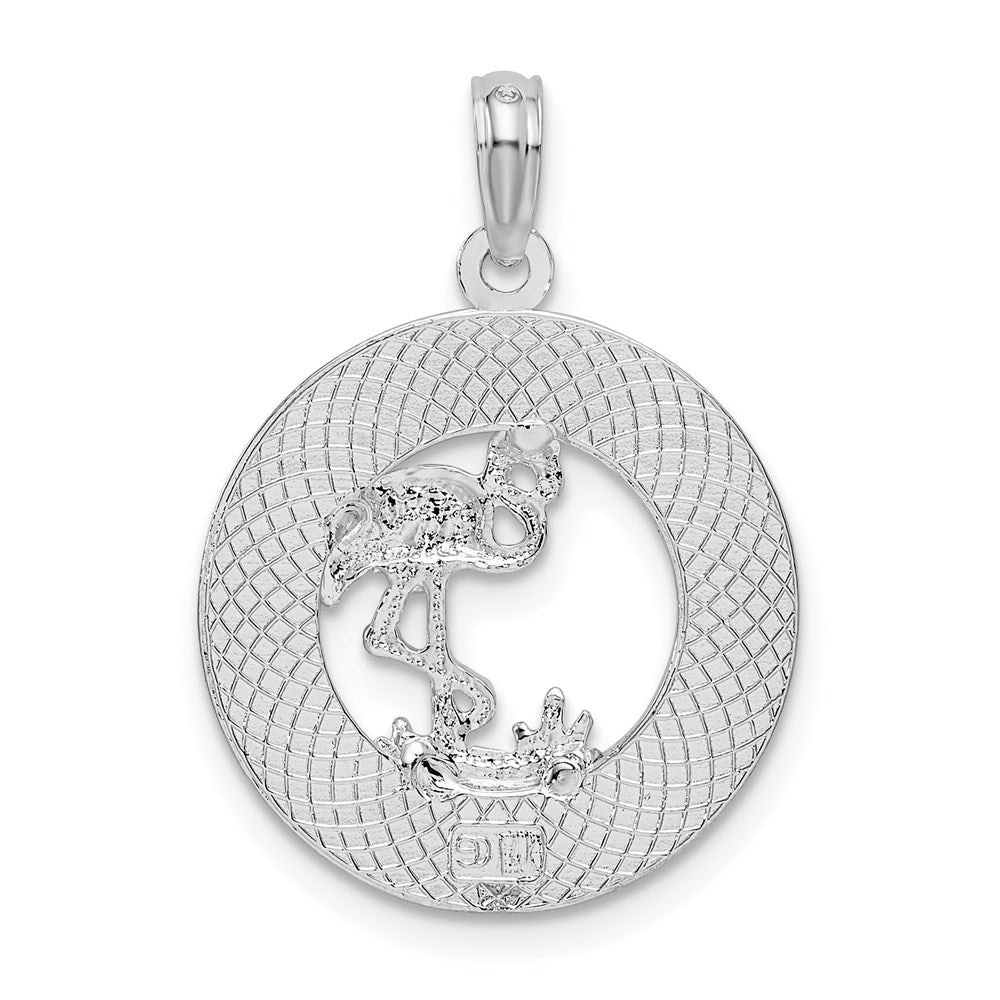 FJC Finejewelers 925 Sterling Silver Rhodium Plated Textured Turks Caicos with Flamingo Charm 24 x 17 mm