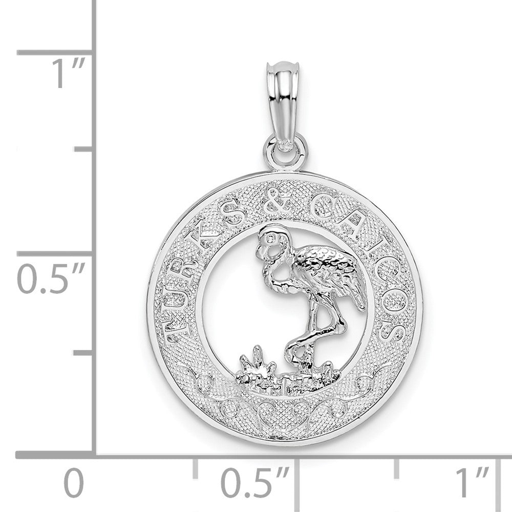 FJC Finejewelers 925 Sterling Silver Rhodium Plated Textured Turks Caicos with Flamingo Charm 24 x 17 mm