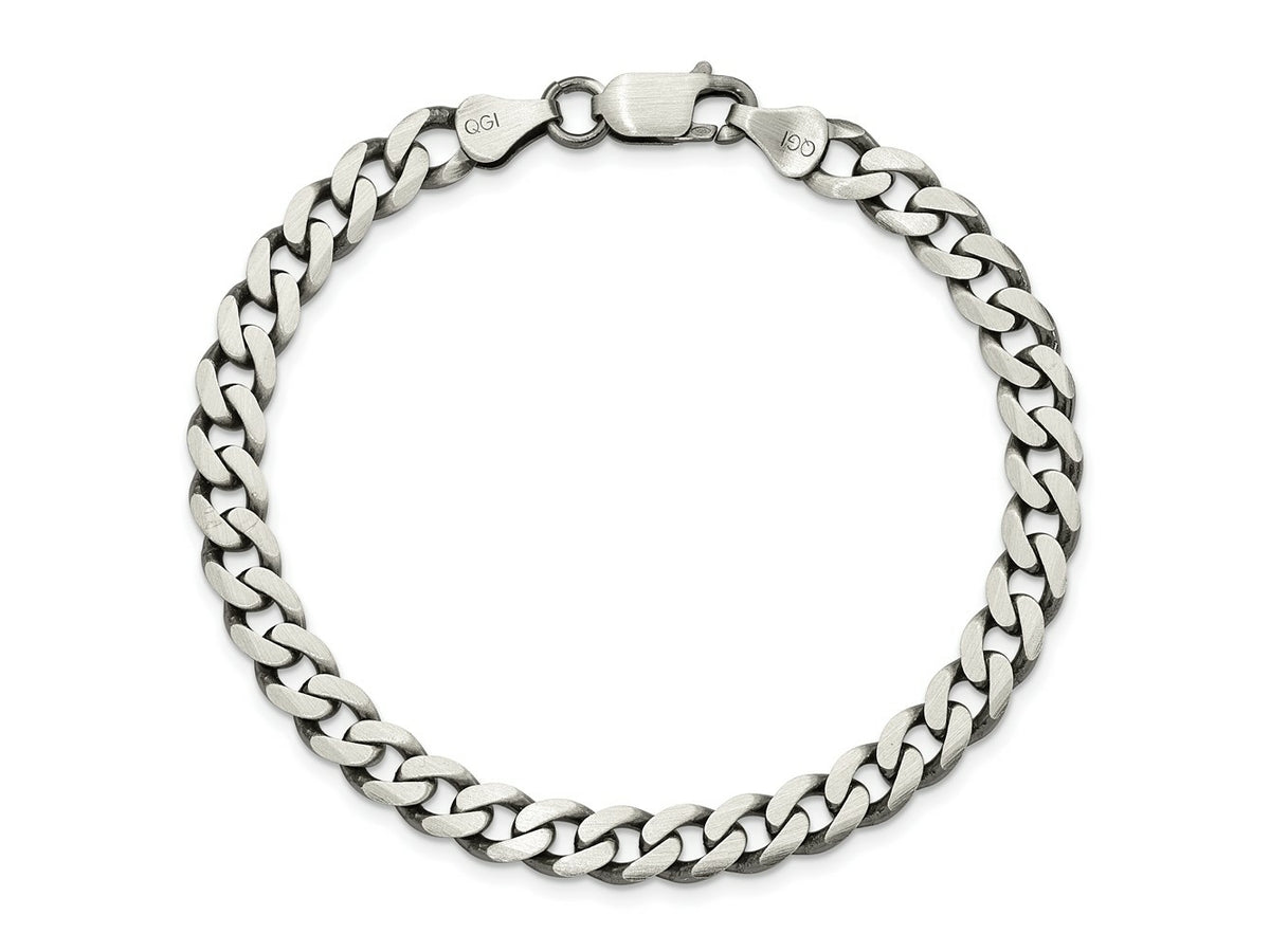 FJC Finejewelers 925 Sterling Silver Antiqued Curb Bracelet Chain 8 Inches x 7 mm