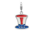 Amore LaVita 925 Sterling Silver Enameled USA Hat Charm 20 x 16 mm