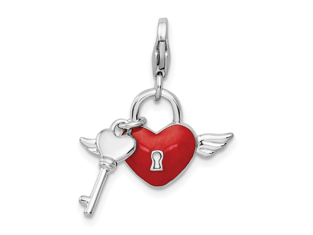 FJC Finejewelers 925 Sterling Silver Amore La Vita Rh-pl Enamel Wing Heart Key Charm