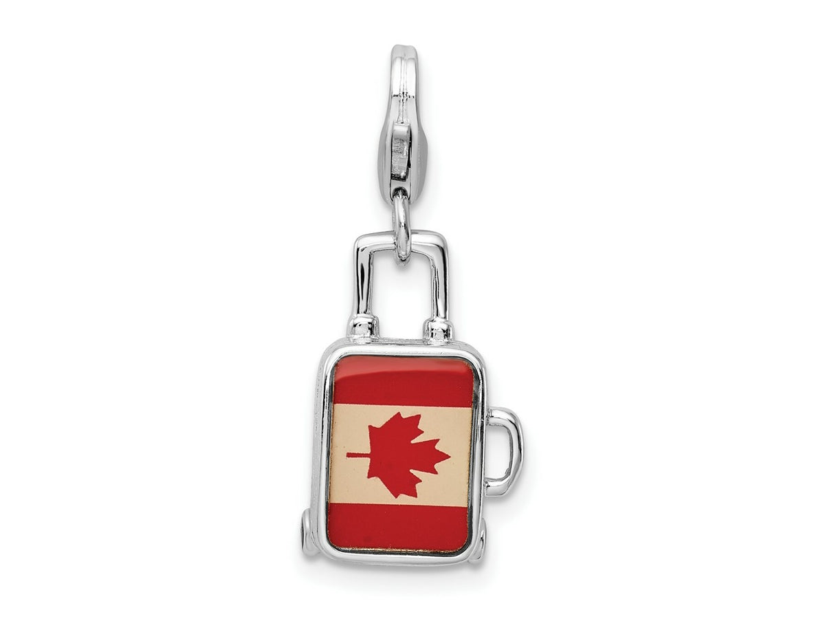 FJC Finejewelers 925 Sterling Silver Amore La Vita Rh-pl Enameled Canadian Flag Suitcase Charm