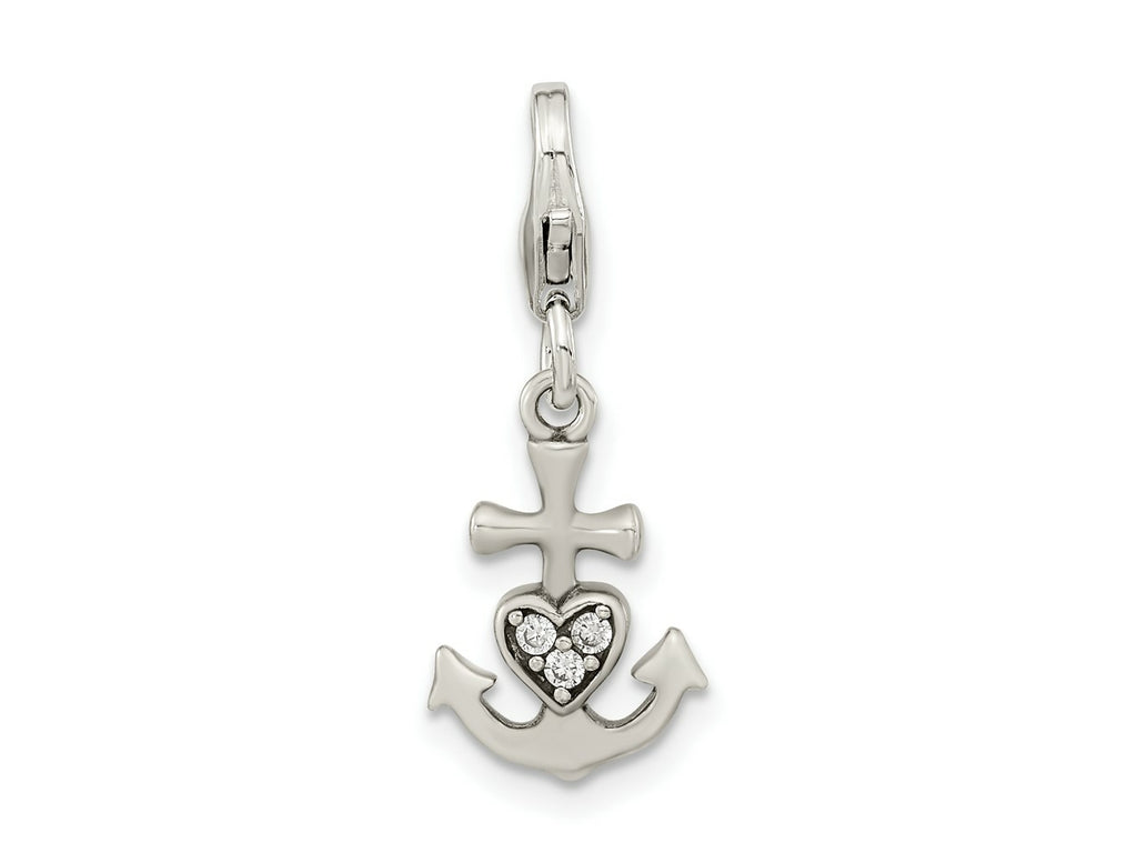 FJC Finejewelers 925 Sterling Silver Amore La Vita Rhod-pl Antiqued CZ Anchor Heart Charm 24 x 9 mm