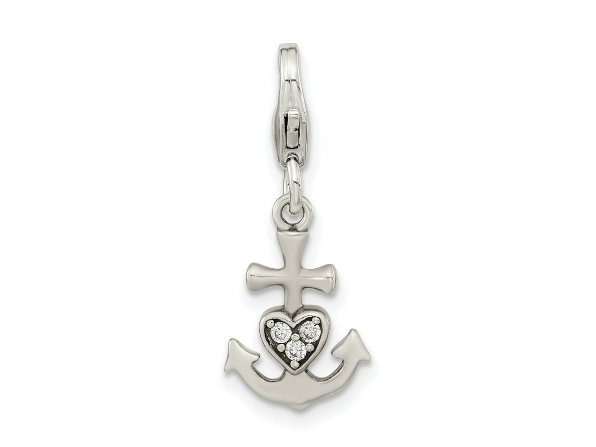FJC Finejewelers 925 Sterling Silver Amore La Vita Rhod-pl Antiqued CZ Anchor Heart Charm 24 x 9 mm