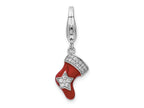 Amore LaVita 925 Sterling Silver CZ Enameled Stocking Charm 20 x 7 mm