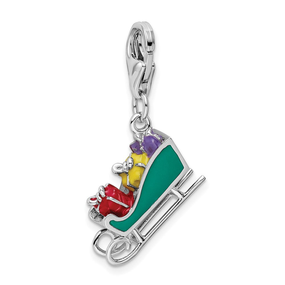 Amore LaVita 925 Sterling Silver Polished Enameled Sled Charm 23 x 16 mm