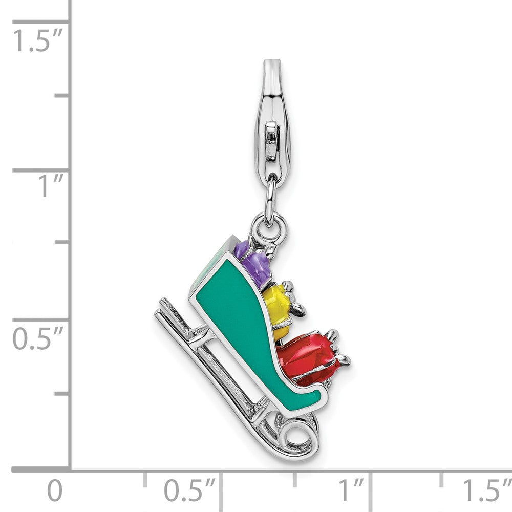 Amore LaVita 925 Sterling Silver Polished Enameled Sled Charm 23 x 16 mm