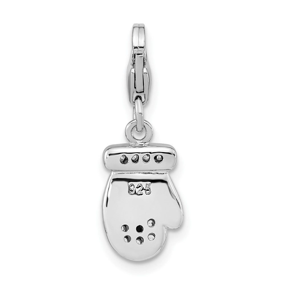 Amore LaVita 925 Sterling Silver Rhodium Plated CZ Enameled Mitten Charm 24 x 7 mm