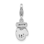 Amore LaVita 925 Sterling Silver Rhodium Plated CZ Enameled Mitten Charm 24 x 7 mm