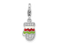 Amore LaVita 925 Sterling Silver Rhodium Plated CZ Enameled Mitten Charm 24 x 7 mm