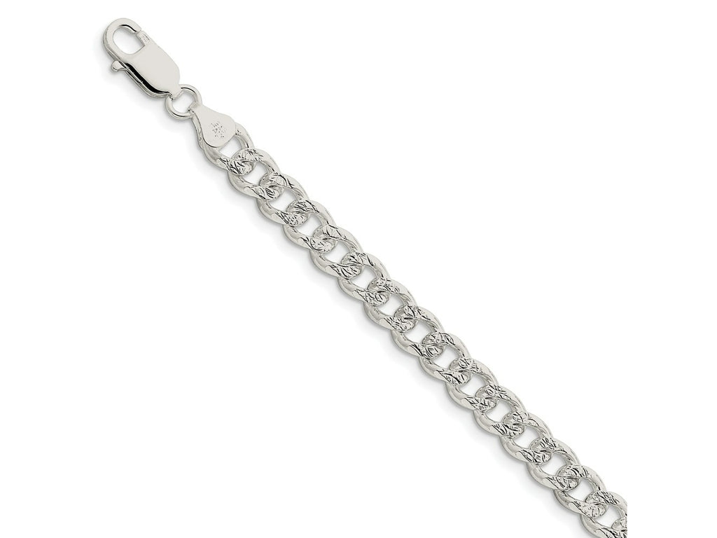 FJC Finejewelers 925 Sterling Silver Pavé Curb Bracelet Chain 7 Inches x 7.5 mm