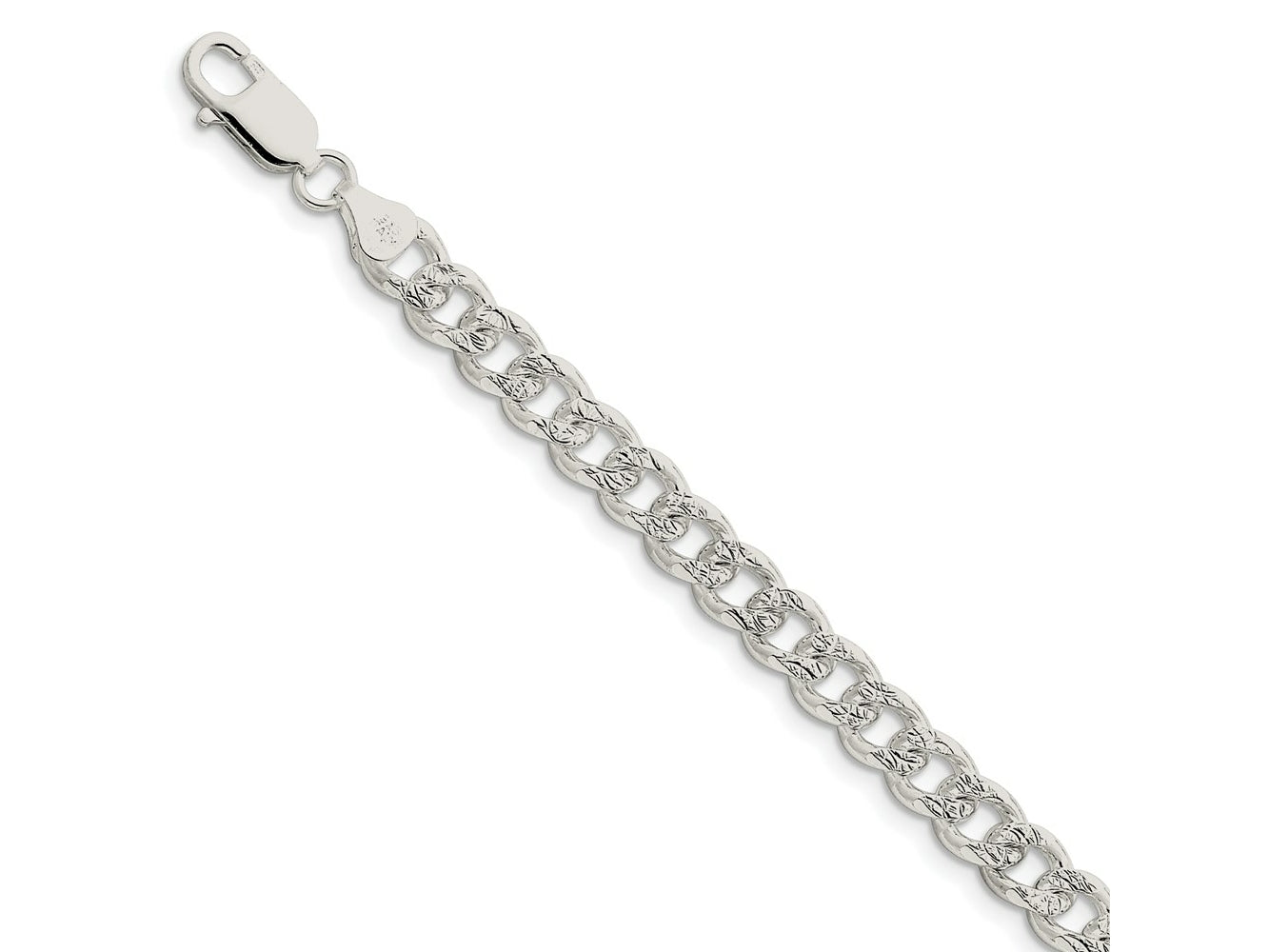FJC Finejewelers 925 Sterling Silver Pavé Curb Bracelet Chain 7 Inches x 7.5 mm