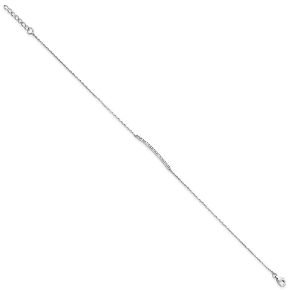 Cheryl M 925 Sterling Silver Ball Rhodium Plated CZ Bar with 1 inch ext Anklet 10 Inches x 1 mm