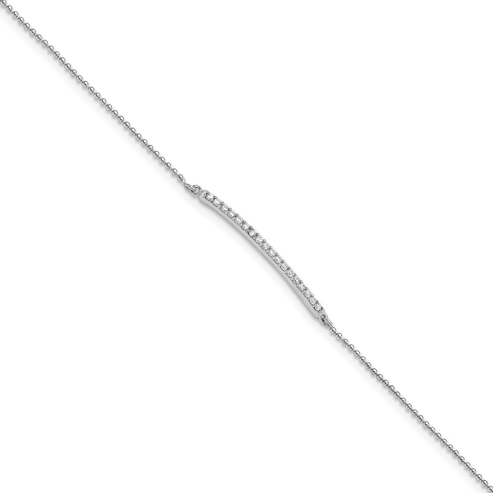 Cheryl M 925 Sterling Silver Ball Rhodium Plated CZ Bar with 1 inch ext Anklet 10 Inches x 1 mm