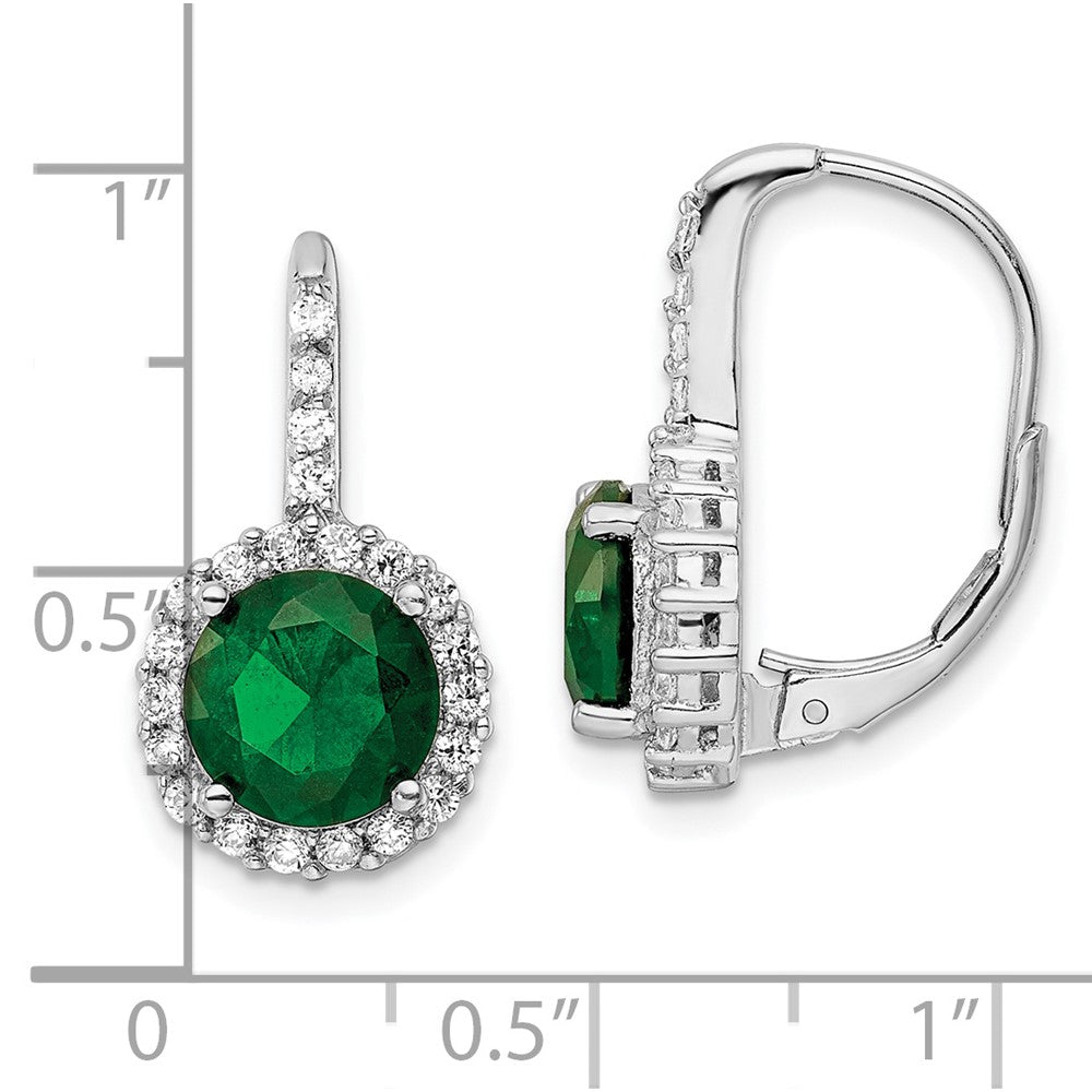 FJC Finejewelers 925 Sterling Silver Dangle  Green Glass and White CZ Leverback Earrings 20 mm x 11 mm