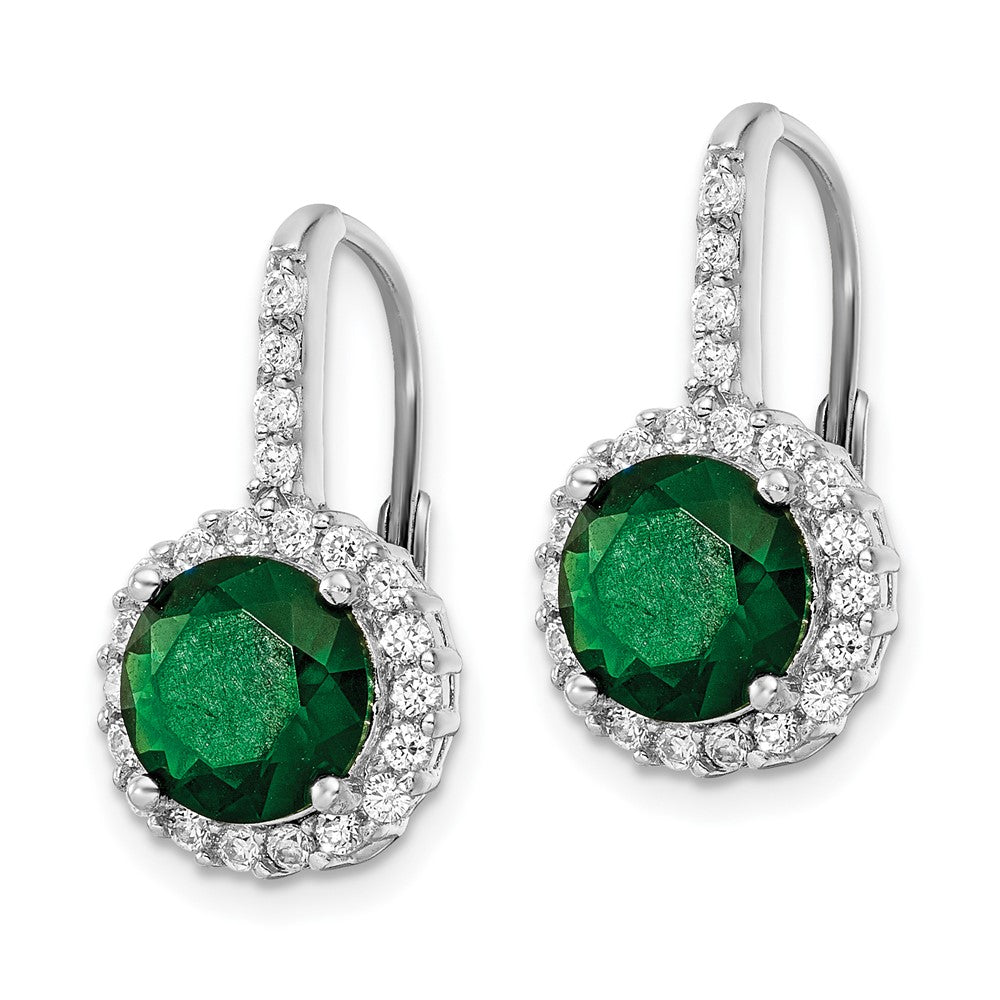 FJC Finejewelers 925 Sterling Silver Dangle  Green Glass and White CZ Leverback Earrings 20 mm x 11 mm