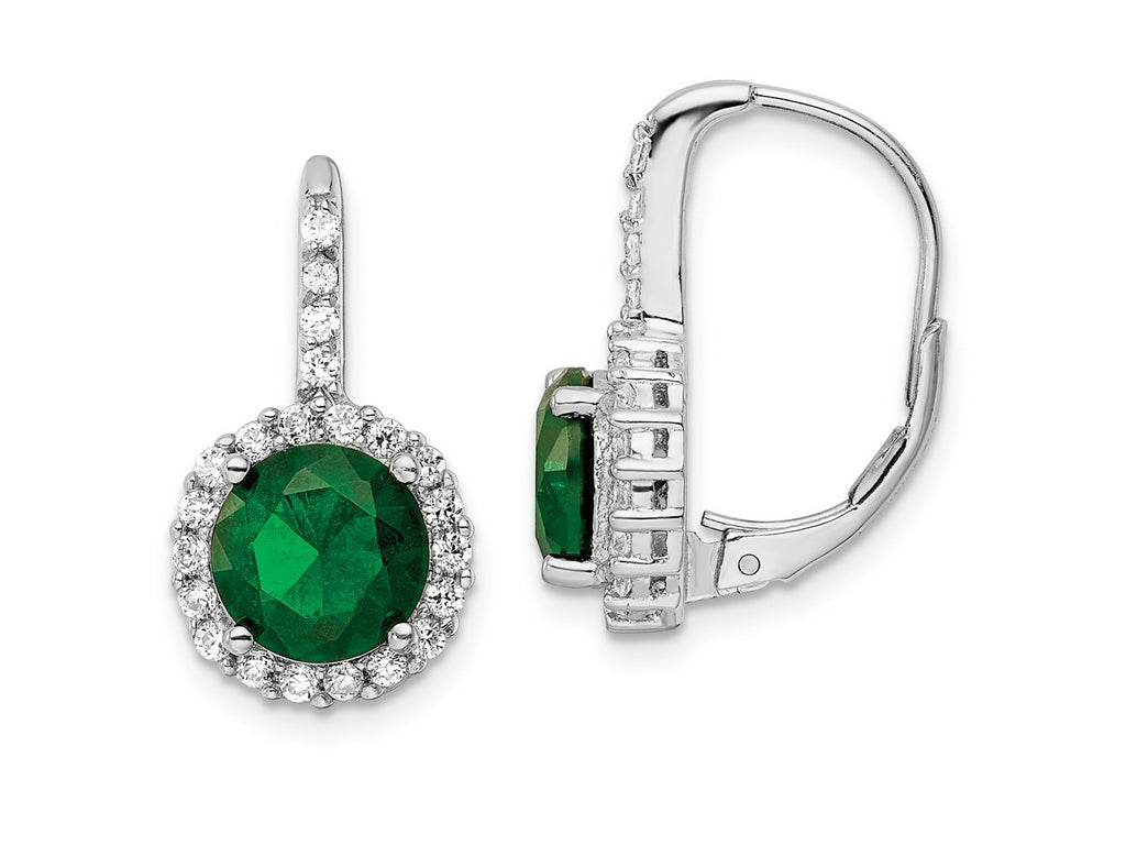 FJC Finejewelers 925 Sterling Silver Dangle  Green Glass and White CZ Leverback Earrings 20 mm x 11 mm
