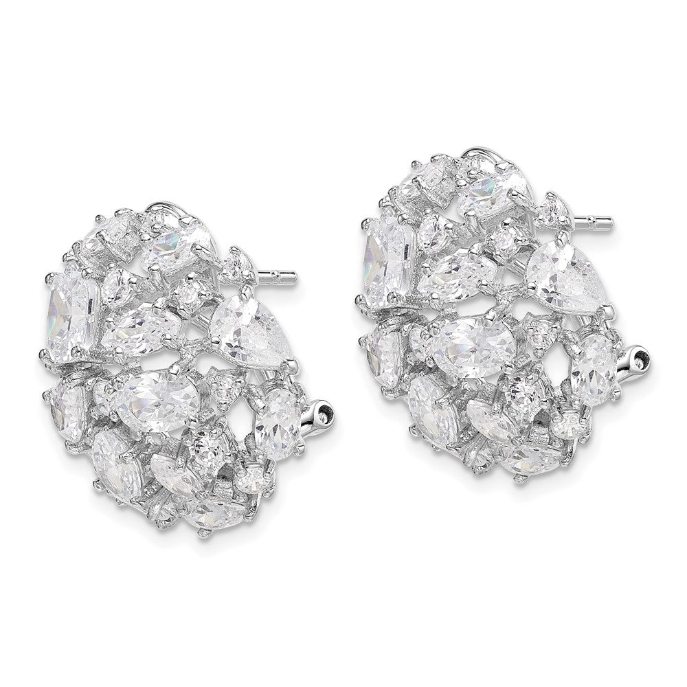 FJC Finejewelers 925 Sterling Silver Button CZ Cluster Dome Omega Earrings 22 mm x 22 mm