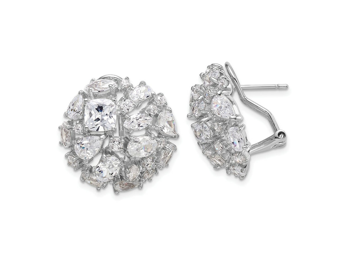 FJC Finejewelers 925 Sterling Silver Button CZ Cluster Dome Omega Earrings 22 mm x 22 mm
