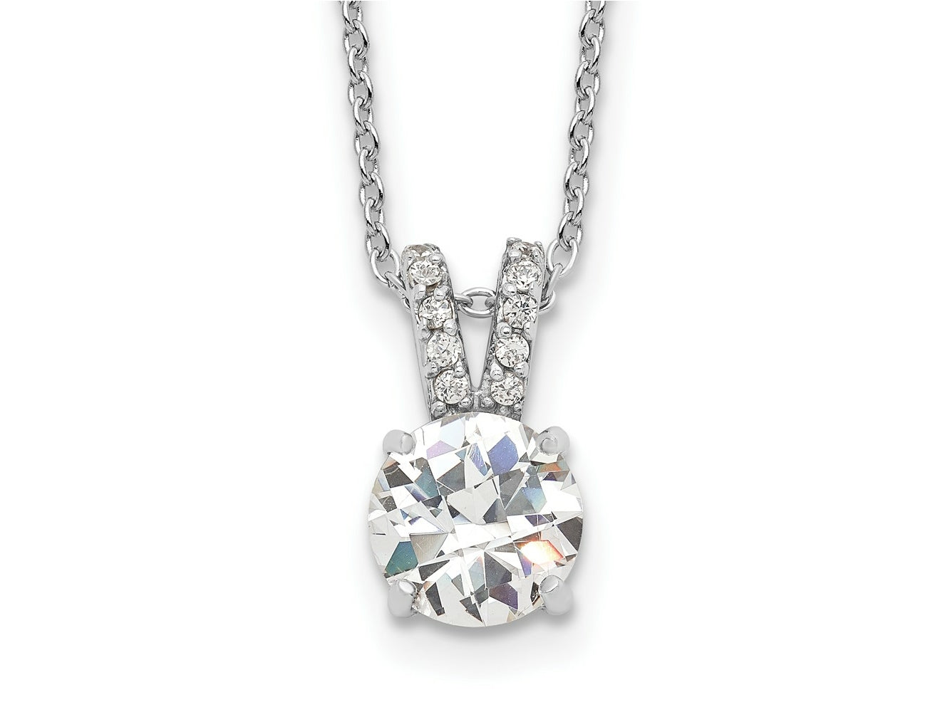 Cheryl M 925 Sterling Silver Cable Rhodium Plated 8mm CZ Pendant Necklace 18 Inches x 7 mm