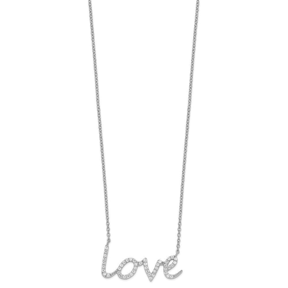 Cheryl M 925 Sterling Silver Rhodium Plated CZ LOVE Necklace 18 Inches x 36 mm